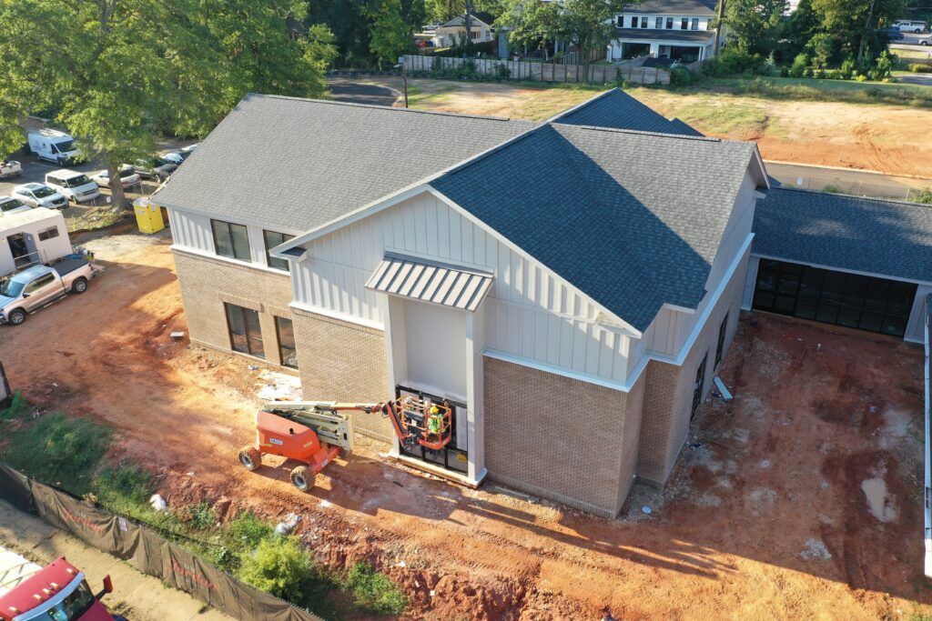 New West End Baptist Church Building, still under construction. Brick and siding is complete.